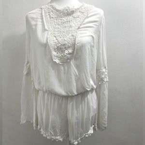Young Fabulous & Broke white crochet cover up romper Size L EUC